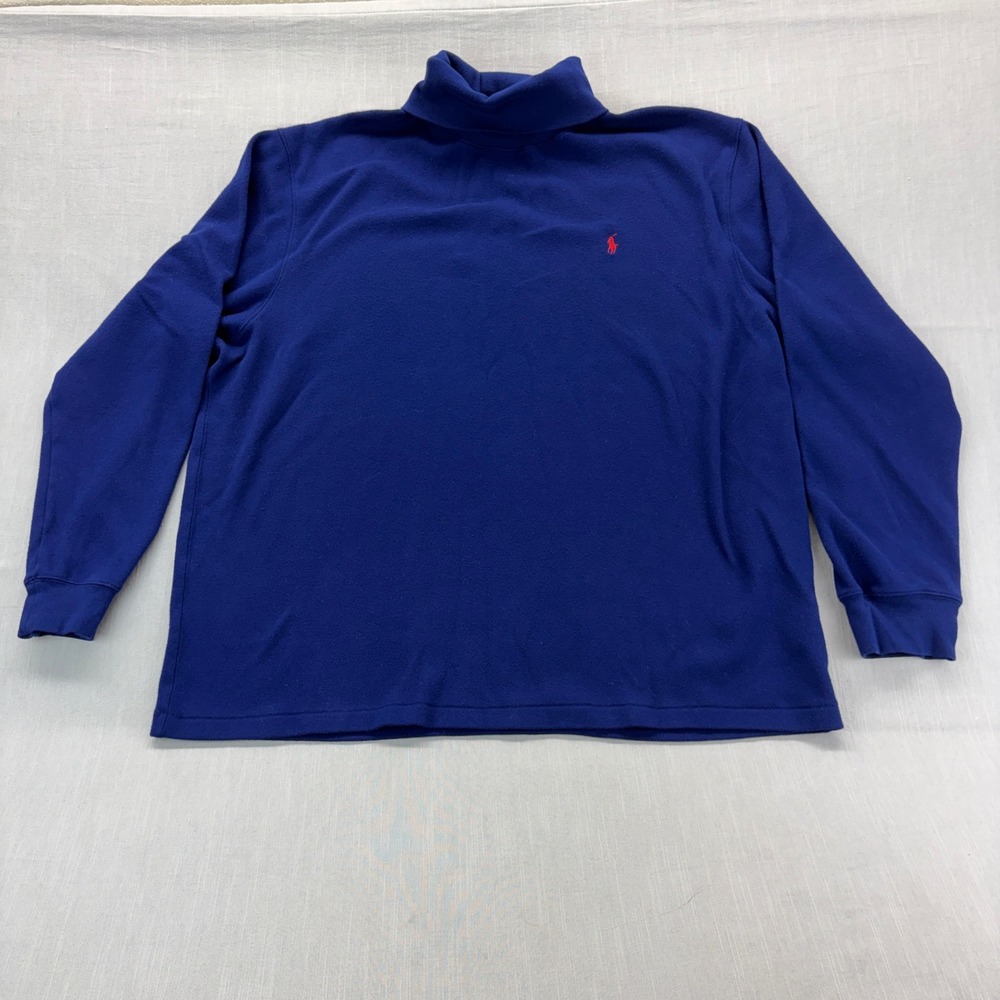 Polo Ralph Lauren Turtleneck Mens XXL Solid Royal Blue Cotton Red Pony Logo